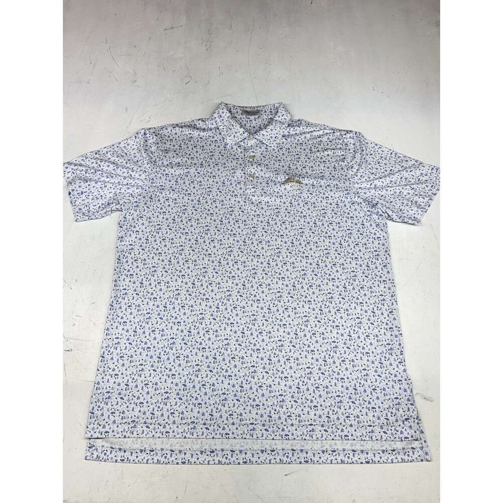Peter Millar Summer Comfort Polo Shirt Mens L Torrey Pines White Blue AOP